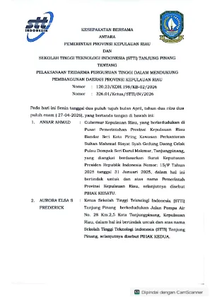 3. Pemprov Kepulauan Riau dengan Sekolah Tinggi Teknologi Indonesia (STTI) Tanjung Pinang tentang Pelaksanaan Tridarma Perguruan Tinggi 2026