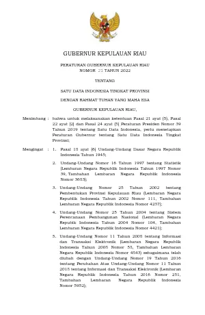 PERGUB SATU DATA TINGKAT PROVINSI KEPRI