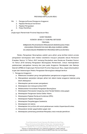 Surat Edaran tentang Kebijakan Pelaksanaan Pengadaan Barang/Jasa pada Anggaran Pendapatan dan Belanja Daerah (APBD) 2025