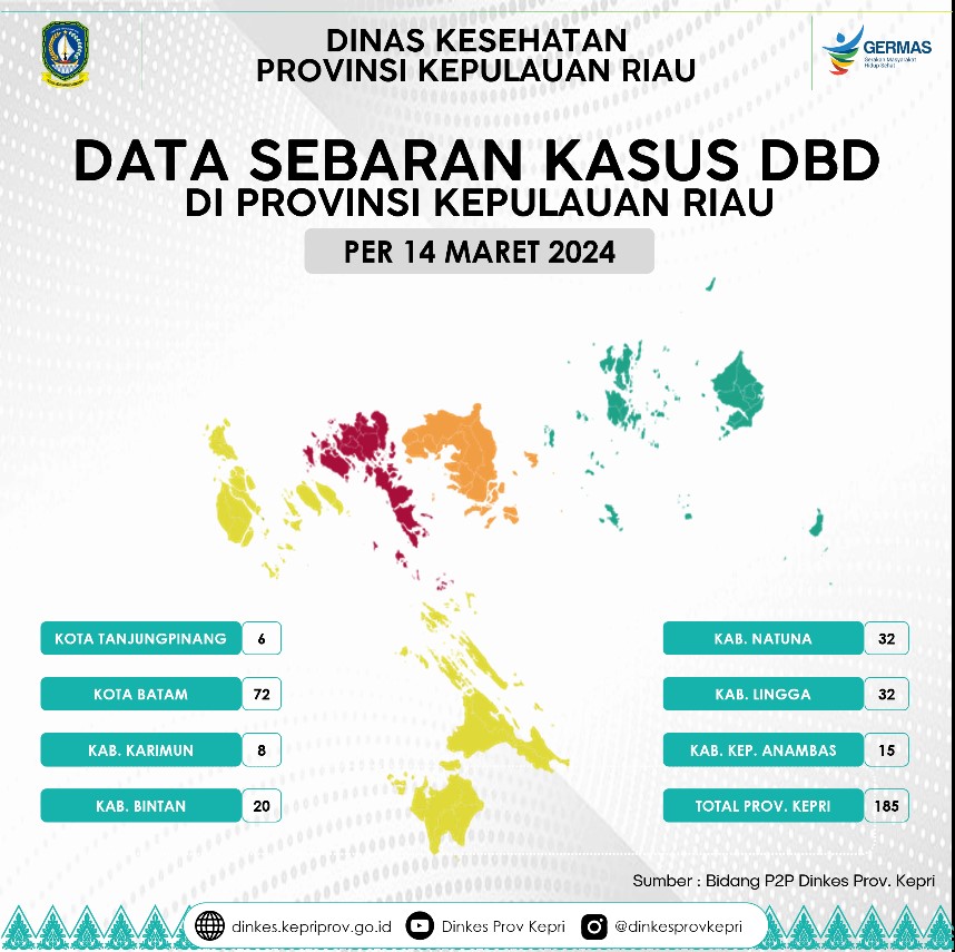 Sebaran Kasus DBD di Kepulauan Riau Januari - Maret 2024
