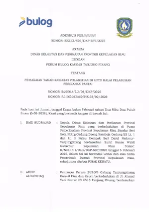 PERJANJIAN KERJASAMA TENTANG  PEMAKAIAN TANAH KAWASAN PELABUHAN DI UPTD BALAI PELABUHAN PERIKANAN PANTAI