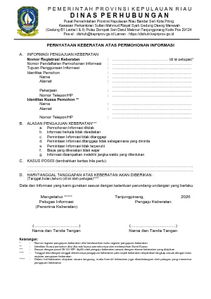 Form Pernyataan Keberatan atas Permohonan Informasi