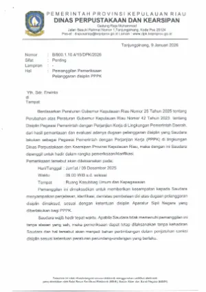 Surat Pemanggilan Pemeriksaan Pelanggaran Disiplin PPPK