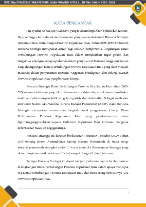 Renstra Dinas Perhubungan Provinsi Kepulauan Riau