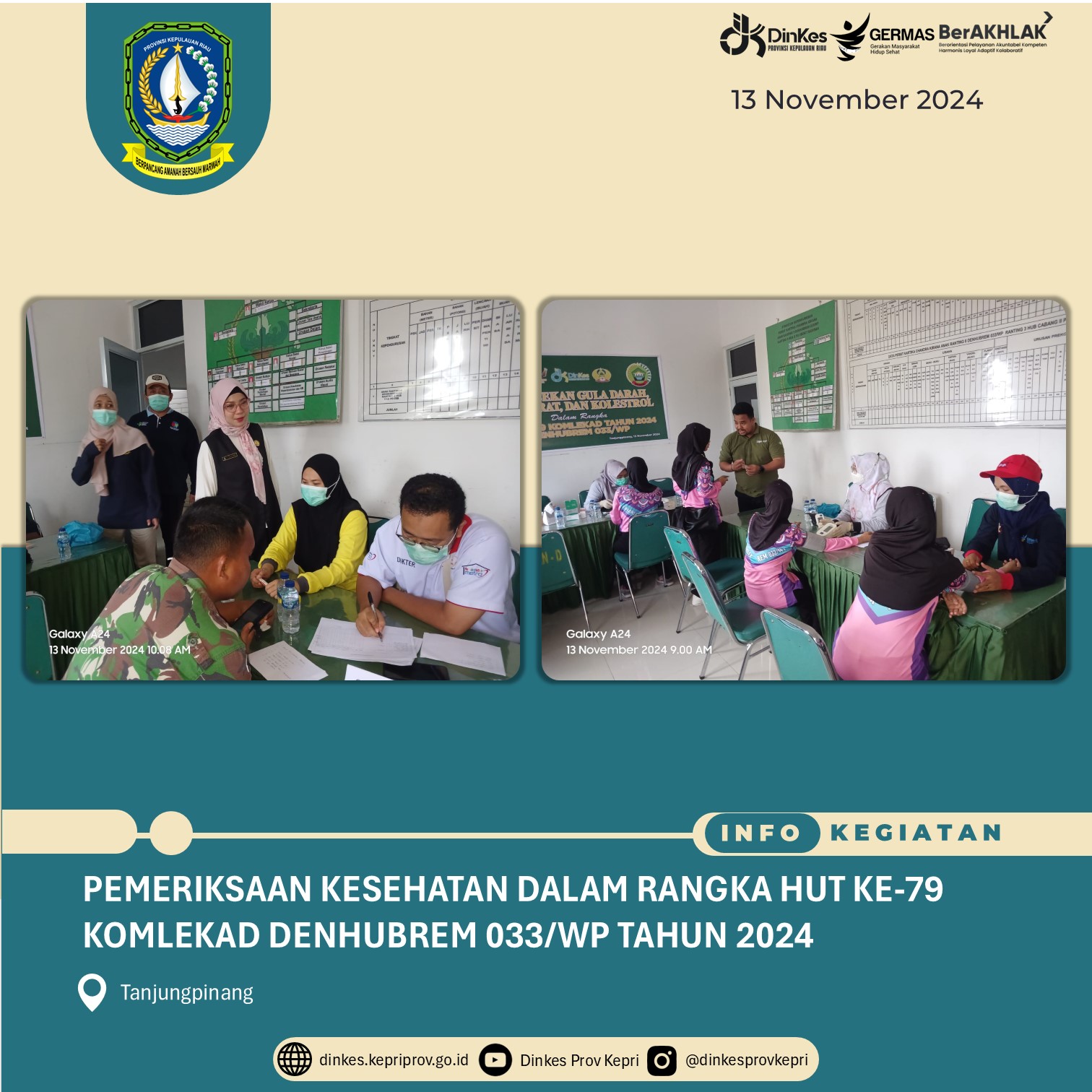 Pemeriksaan Kesehatan Dalam Rangka HUT ke-79 KOMLEKAD DENHUBREM 033/WP