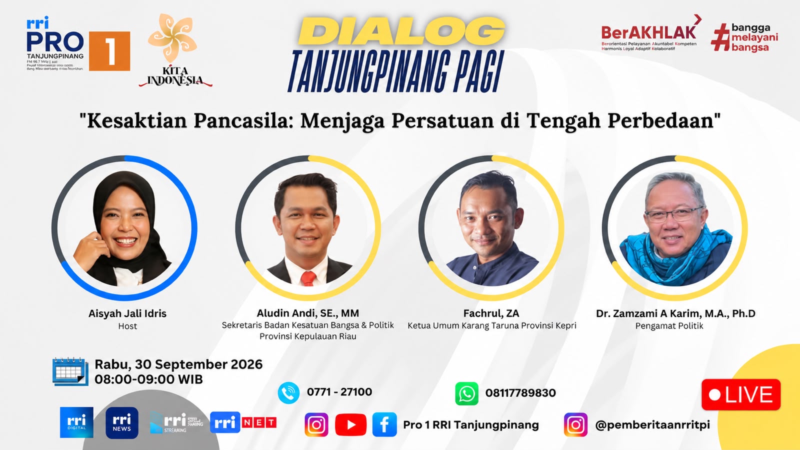 Sekretaris Kesbangpol Kepri Jadi Narasumber Dialog RRI Peringati Hari Kesaktian Pancasila