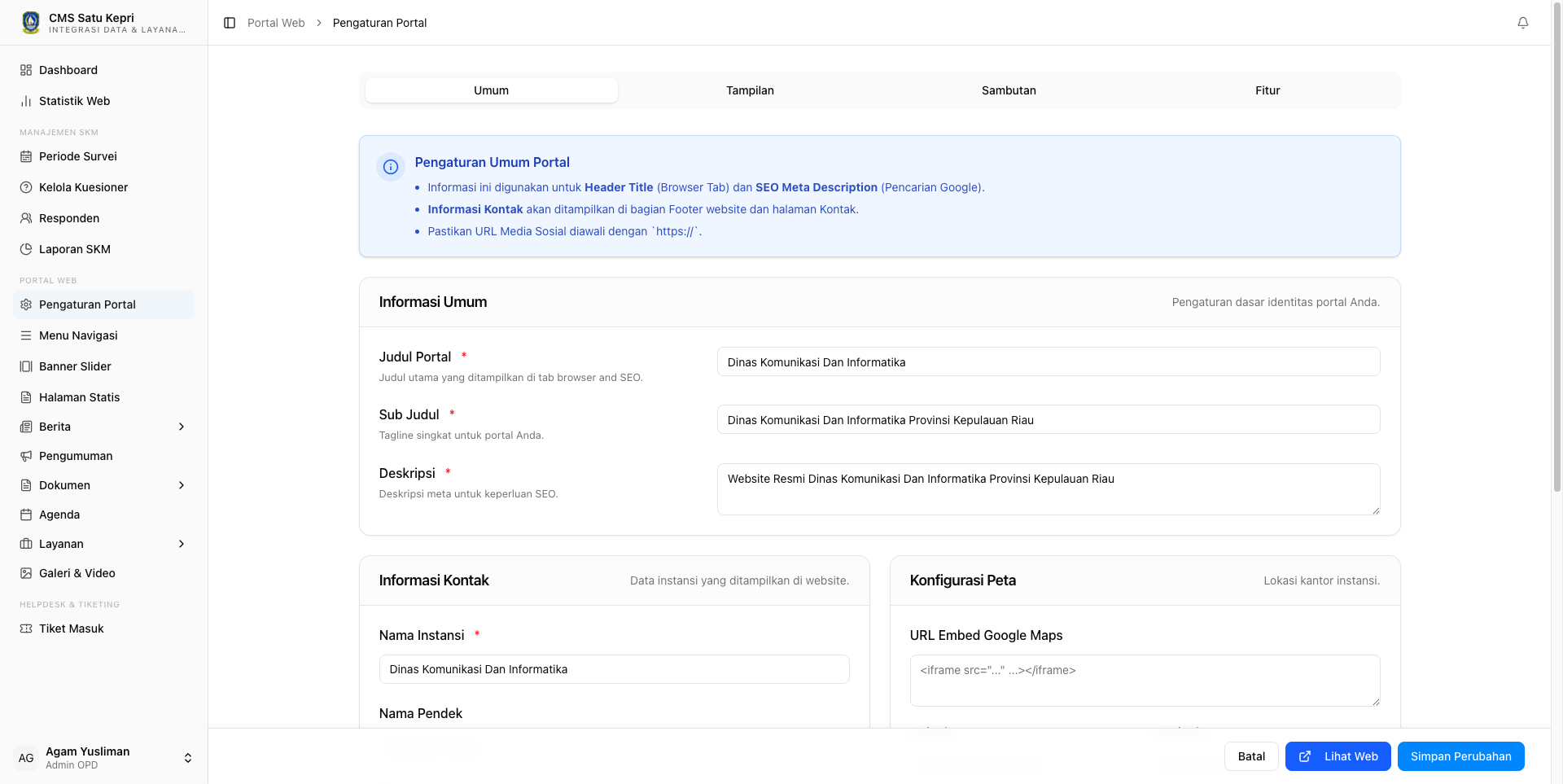Tab Umum Pengaturan Portal