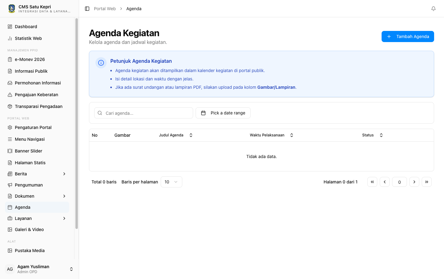 Halaman Daftar Agenda