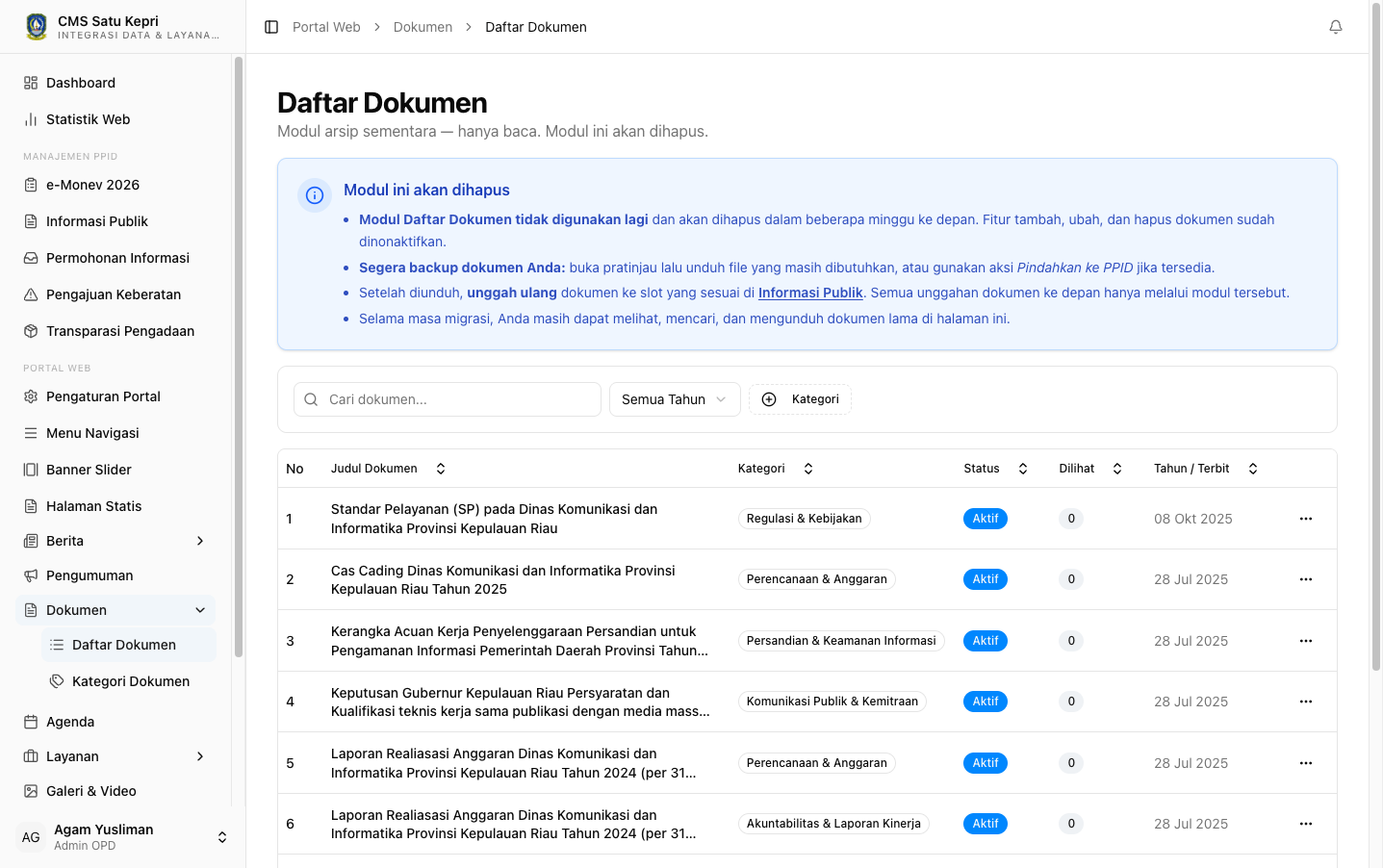 Halaman Daftar Dokumen