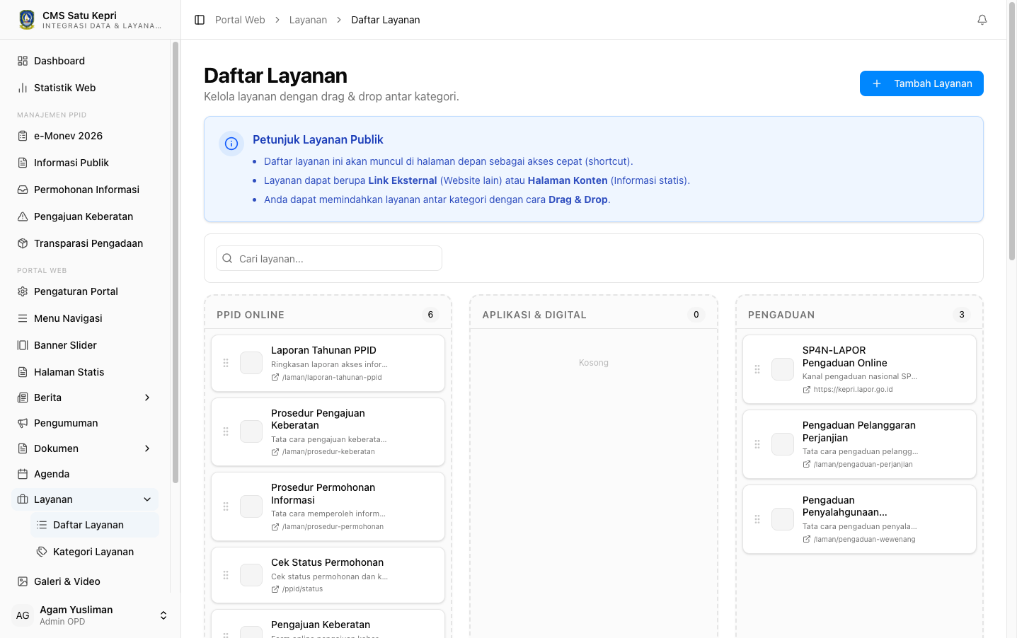 Halaman Daftar Layanan Publik