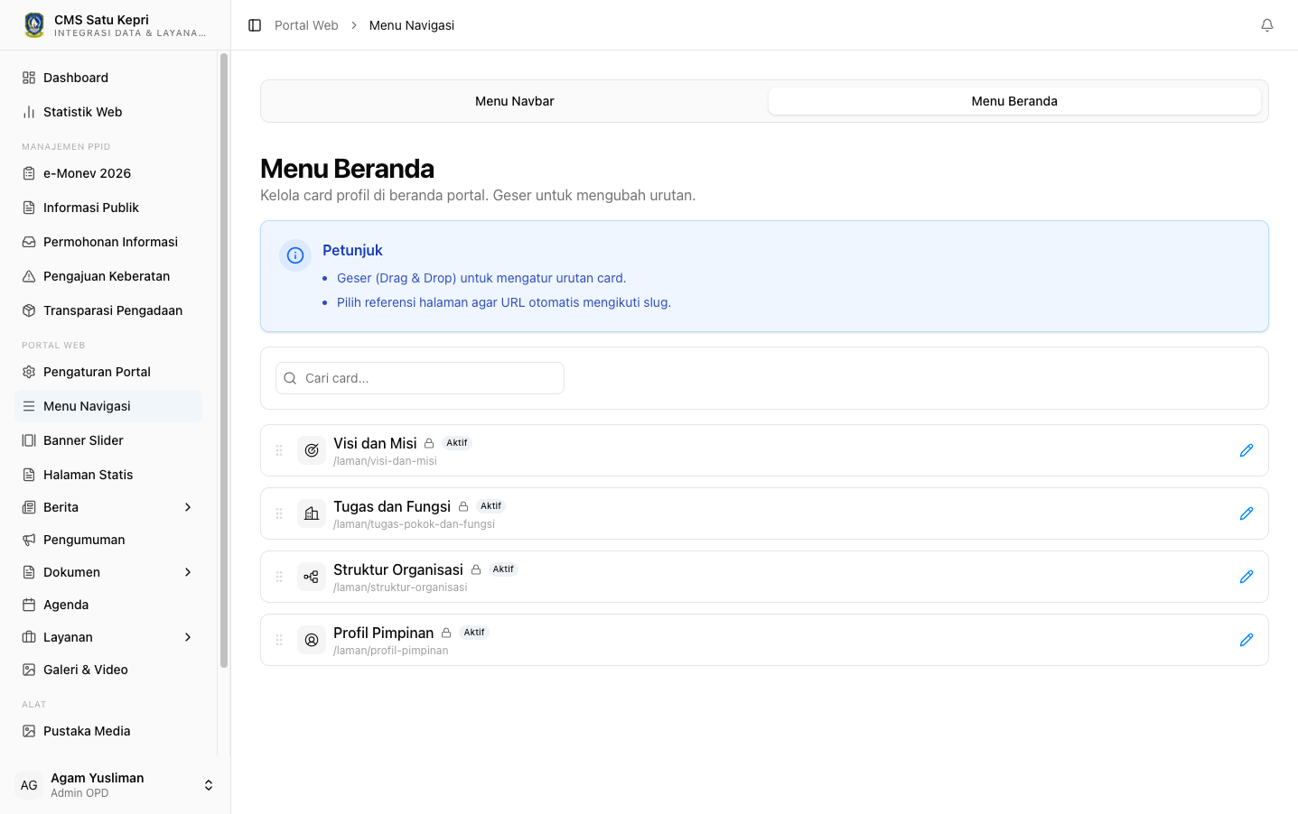 Section Menu — Kartu Beranda